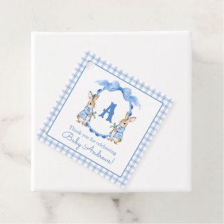 Etiquetas Para Recuerdos Escudo Monograma de Blue Bunny Rabbit Gingham