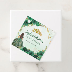 Etiquetas Para Recuerdos Esmeralda Glam Gold Floral Princesa Tiara