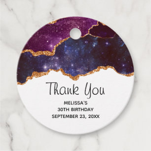 Etiquetas Para Recuerdos Espacio azul y púrpura y estrellas con cinta dorad