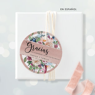 Etiquetas Para Recuerdos Español, Gracias Rosa Gold Quinceañera Favor Tags