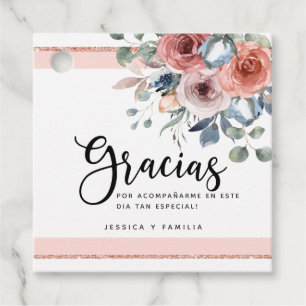 Etiquetas Para Recuerdos Español, Rubor Rosa, Oro Rosa, Azul Floral