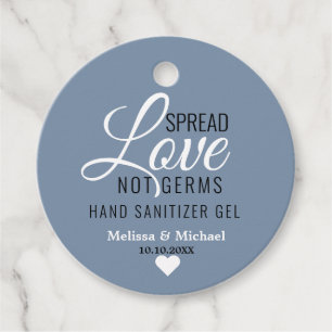 Etiquetas Para Recuerdos Esparcir amor no gérmenes Boda sanitizer Dusty Blu