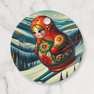 Etiquetas Para Recuerdos Esquiando la nieve de invierno de Matryoshka Doll