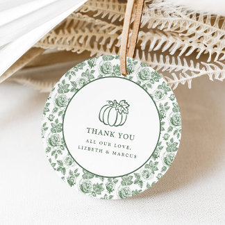 Etiquetas Para Recuerdos Estampado floral de calabaza en verde Toile Chinoi