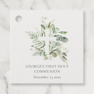 Etiquetas Para Recuerdos Eucalyptus Fern Foliage Cross First Holy Communia