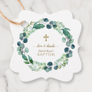 Etiquetas Para Recuerdos Exuberante Eucalyptus Greenery Wreath Gold Cross B