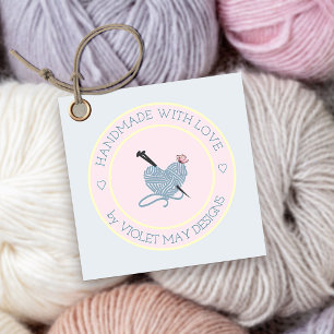 Etiquetas Para Recuerdos Fabricado a mano con amor y artesanía de yarn azul