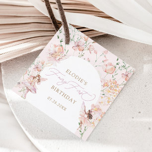 Etiquetas Para Recuerdos Fairy 1ᵉʳ cumpleaños de los Chicas florales rosado