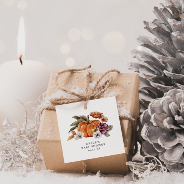 Etiquetas Para Recuerdos Fall Baby Shower (Fall Pumpkin Baby Shower Gift Tag)