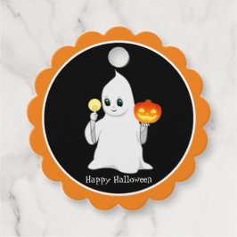 Etiquetas Para Recuerdos fantasma de Halloween y calabaza sobre negro