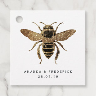 Etiquetas Para Recuerdos Faux Gold Purpurina y Black Queen Bee Lace Boda