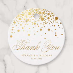 Etiquetas Para Recuerdos Faux Relieve metalizado dorado Confetti Dots Boda 
