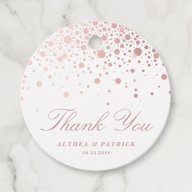 Etiquetas Para Recuerdos Faux Rosa Relieve metalizado dorado Confetti Dots  (Anverso)