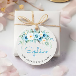 Etiquetas Para Recuerdos Favor de Baby Shower Elegante con Floral Azul Past