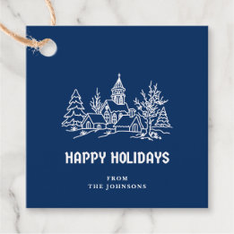Etiquetas Para Recuerdos Felices Fiestas | Familia Personalizable Azul y Bl