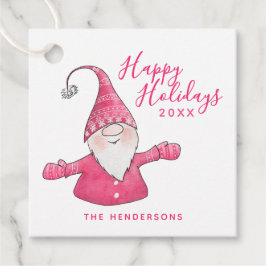 Etiquetas Para Recuerdos Felices fiestas Navidades de Gnome rosa y blanco