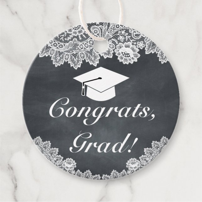 Etiquetas Para Recuerdos Felicitaciones a los graduados de pizarra y encaje (Anverso)