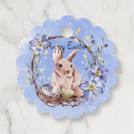 Etiquetas Para Recuerdos Feliz conejo de Pascua y cesta de huevos