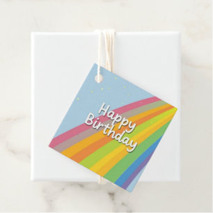 Etiquetas Para Recuerdos Feliz cumpleaños, brillante y colorido arcoiris
