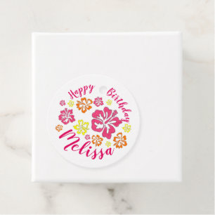 Etiquetas Para Recuerdos Feliz cumpleaños, flores tropicales hawaianas hibi