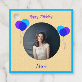 Etiquetas Para Recuerdos Feliz cumpleaños, globos Personalizado, foto y tex