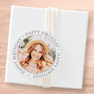 Etiquetas Para Recuerdos Feliz cumpleaños, moderna y simple foto Personaliz