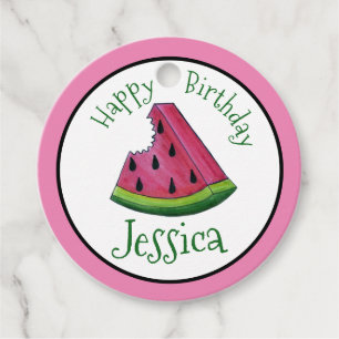 Etiquetas Para Recuerdos Feliz cumpleaños Pink Watermelon Slice Fruit Picni