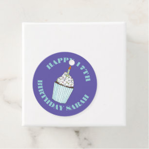 Etiquetas Para Recuerdos Feliz cumpleaños, torta azul rociada con espolvore