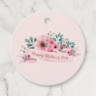 Etiquetas Para Recuerdos Feliz Día de la Madre Elegante Bouquet Floral Rosa