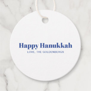 Etiquetas Para Recuerdos Feliz Hanukkah azul blanco minimalista personaliza