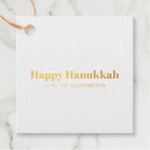 Etiquetas Para Recuerdos Feliz Hanukkah personalizado minimalista blanco y 