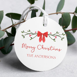 Etiquetas Para Recuerdos Feliz Moda navideña Coquette Red Bow personalizado