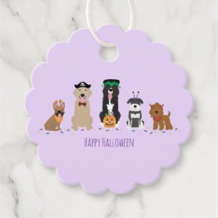 Etiquetas Para Recuerdos Feliz morado de perros de Halloween