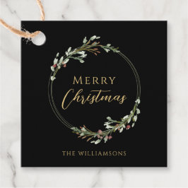 Etiquetas Para Recuerdos Feliz Navidad Minimalista Wreath Black
