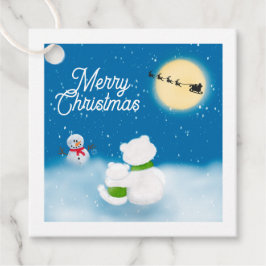 Etiquetas Para Recuerdos Feliz Navidad Polar Oso y Noche de Nieve