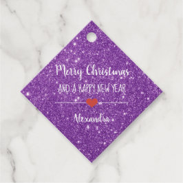 Etiquetas Para Recuerdos Feliz Navidad púrpura purpurina Nombre Favor Etiqu