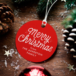 Etiquetas Para Recuerdos Feliz Navidad retro script rojo vacaciones