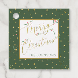 Etiquetas Para Recuerdos Feliz Navidad Whimsical Script Green y Gold