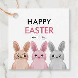 Etiquetas Para Recuerdos Feliz Pascua con tres adorables conejitos de bebé