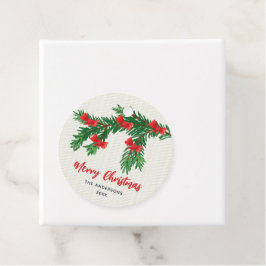 Etiquetas Para Recuerdos Festive Watercolor Greenery Red Bow Christmas