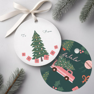 Etiquetas Para Recuerdos Festividad del árbol de Navidad Green Vintage Retr