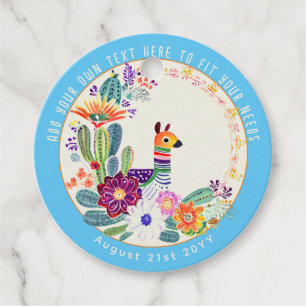 Etiquetas Para Recuerdos FIESTA Cacti Llama Folkart Flores Azul Personaliza