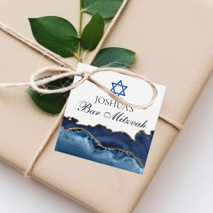 Etiquetas Para Recuerdos Fiesta de Bar Mitzvah personalizada azul marino do