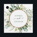 Etiquetas Para Recuerdos Fiesta de bodas de oro verde sabio moderno<br><div class="desc">Estas etiquetas de corte elegante presentan una hermosa vegetación acuática en tonos verdes y dorados,  complementada con letras modernas y elegantes. Utilice los campos de plantilla para agregar su propio texto. Haga clic en el botón "Personalizar adicional" para reorganizar los elementos si es necesario.</div>