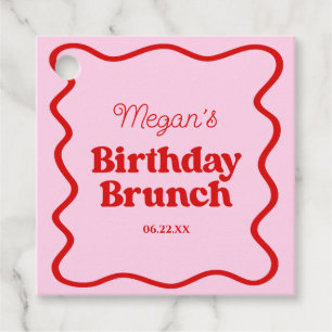 Etiquetas Para Recuerdos Fiesta de brunch de cumpleaños con ola roja rosa
