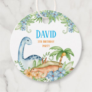 Etiquetas Para Recuerdos Fiesta de cumpleaños de Dinosaurio floral azul y v