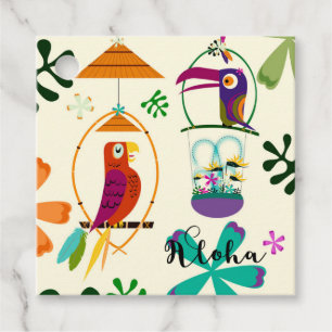 Etiquetas Para Recuerdos Fiesta de Cumpleaños de Pájaros Tiki Luau Vintage