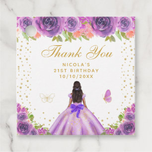 Etiquetas Para Recuerdos Fiesta de Cumpleaños de Princesa de Piel Oscura co