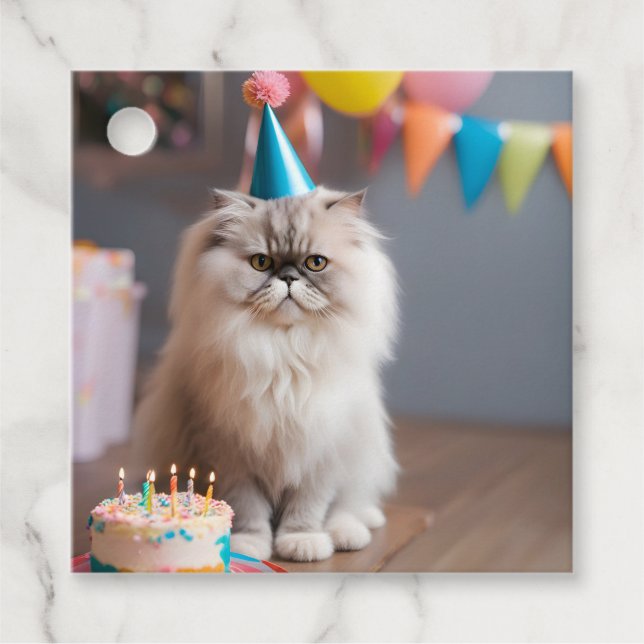 Etiquetas Para Recuerdos Fiesta de cumpleaños del gato persa (Anverso)