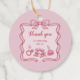 Etiquetas Para Recuerdos Fiesta de Galentine's con Lazo Rosa Rojo